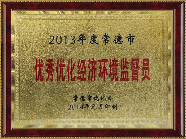 2013年度常德市优秀优化经济环境监督员