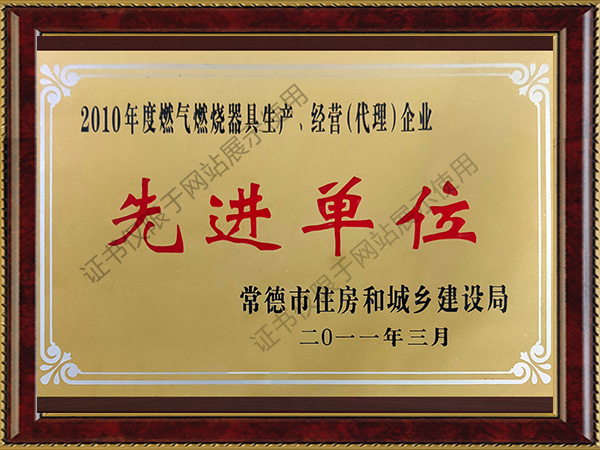 2010年度燃气燃烧器具生产、经营（代理）企业先进单位